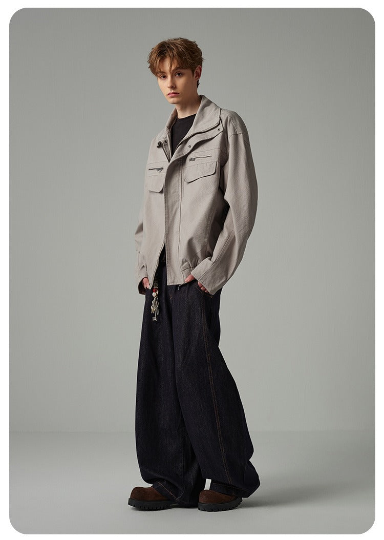 American Style Cropped Workwear Jacket Loose & Washed