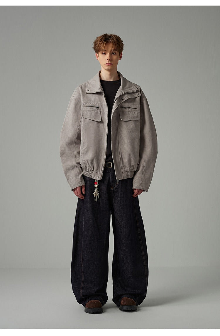 American Style Cropped Workwear Jacket Loose & Washed