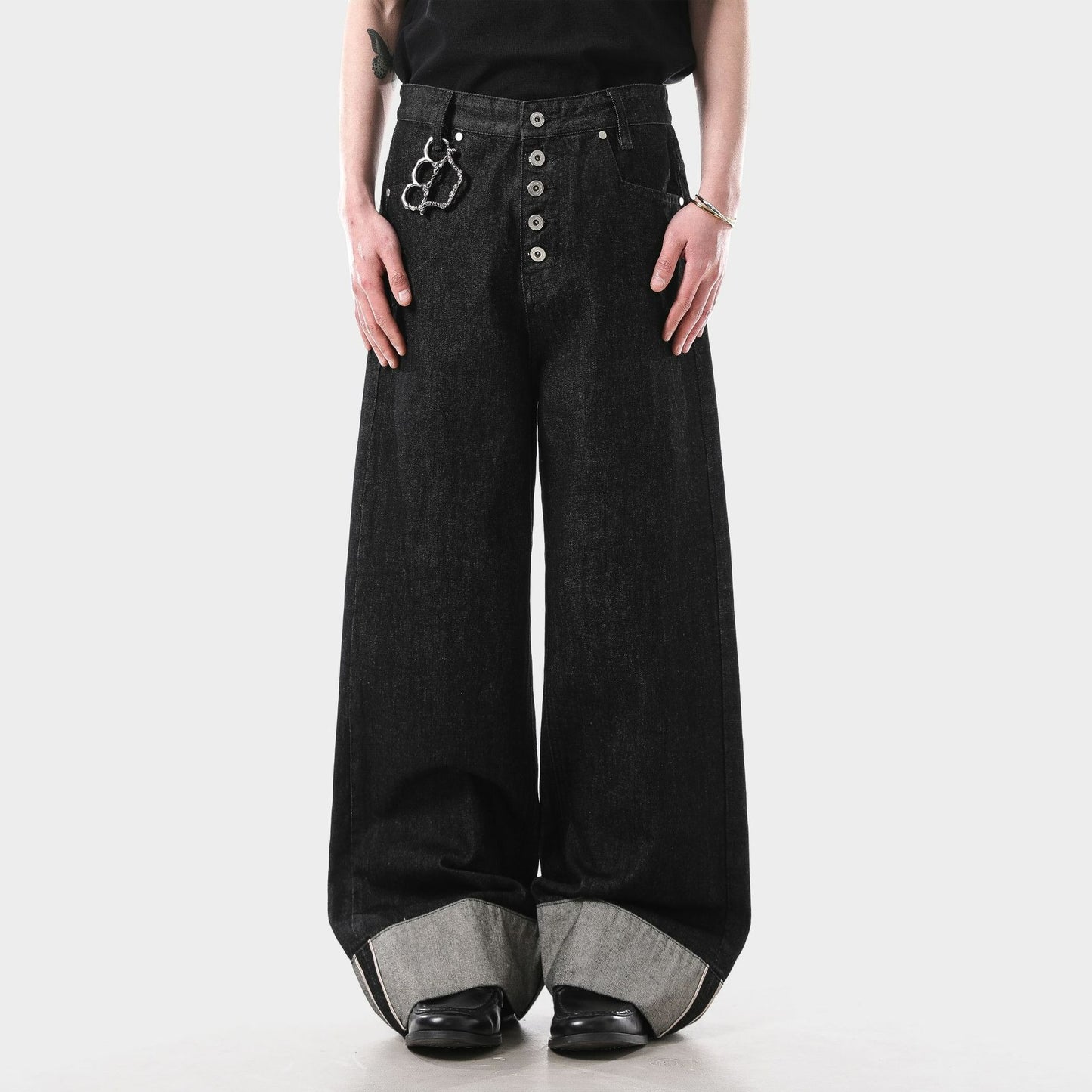 Black Raw Selvedge Denim Jeans Unisex 14oz Wide Leg Fit