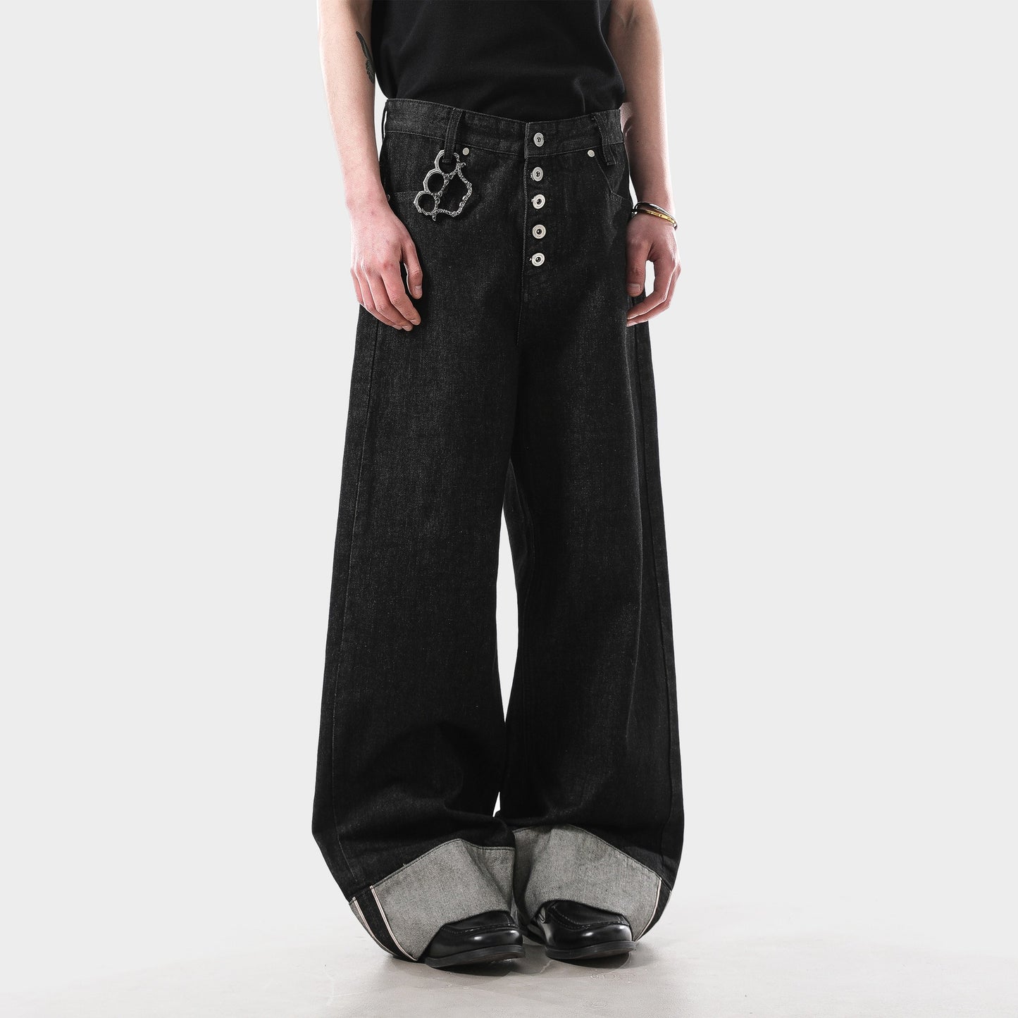 Black Raw Selvedge Denim Jeans Unisex 14oz Wide Leg Fit