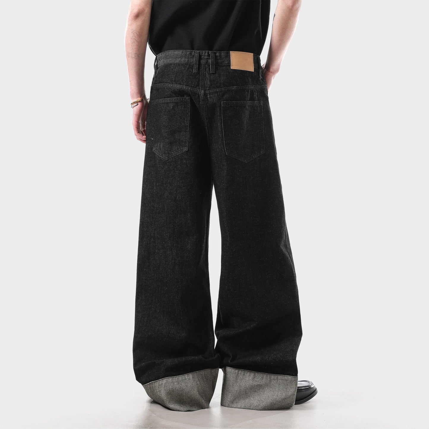 Black Raw Selvedge Denim Jeans Unisex 14oz Wide Leg Fit