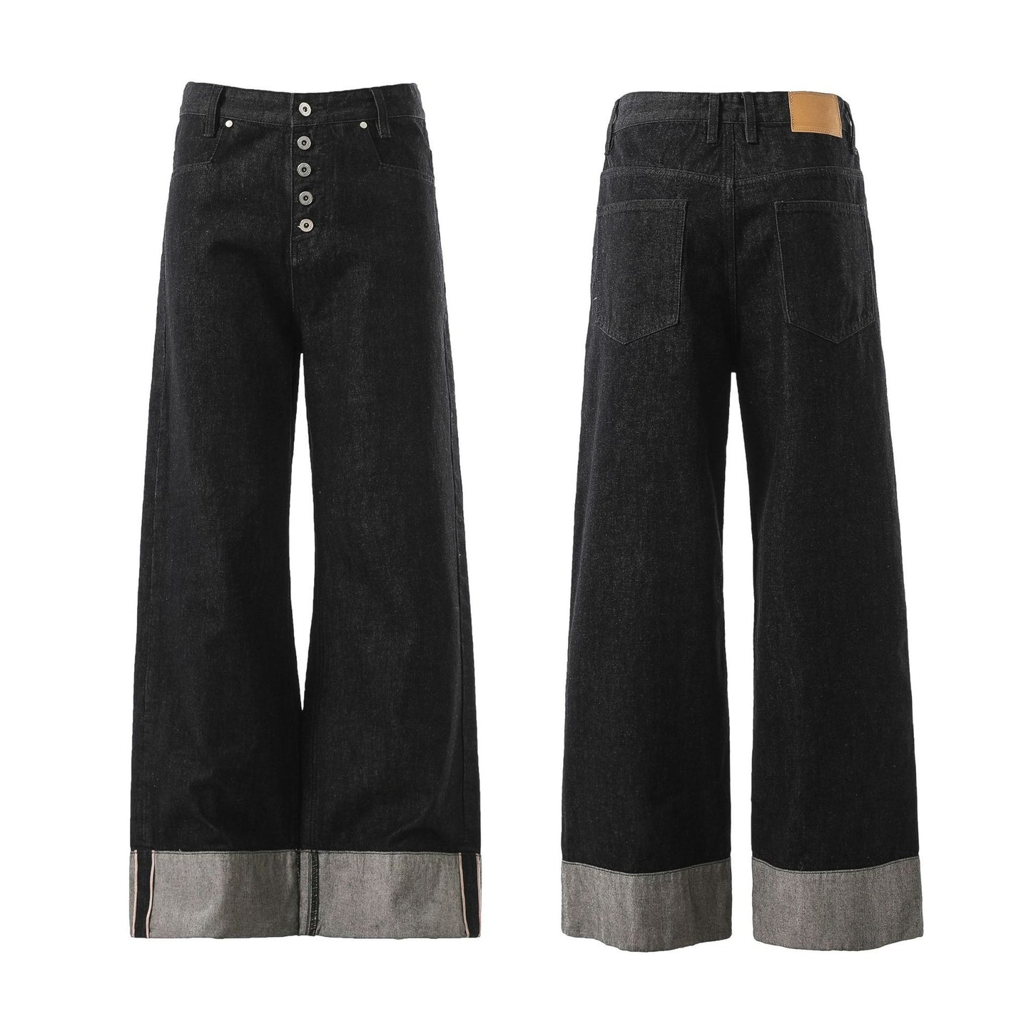 Black Raw Selvedge Denim Jeans Unisex 14oz Wide Leg Fit