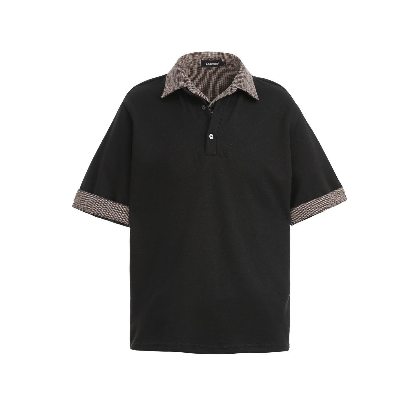 Checkered Double Collar Polo Retro Contrast Short Sleeved Tee