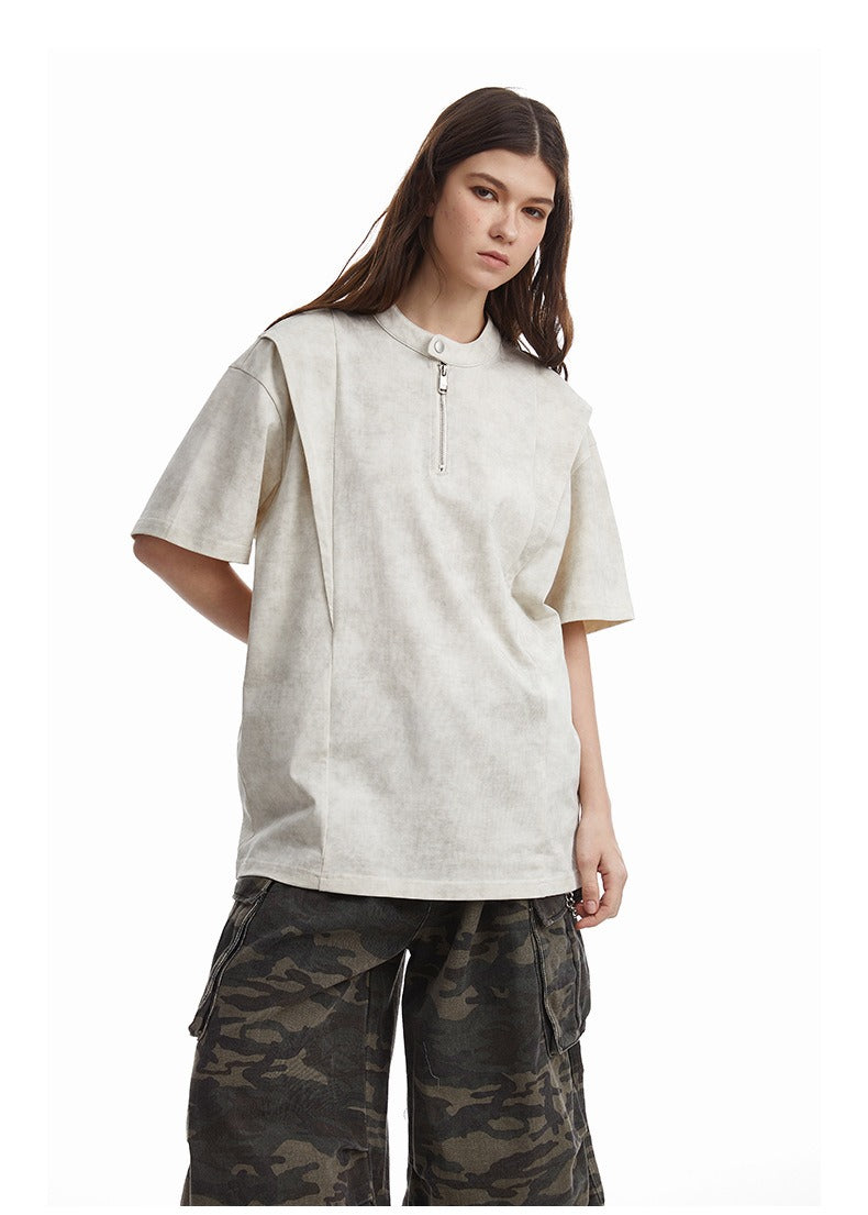 Clean Fit Deconstructed Zip Henley T-Shirt