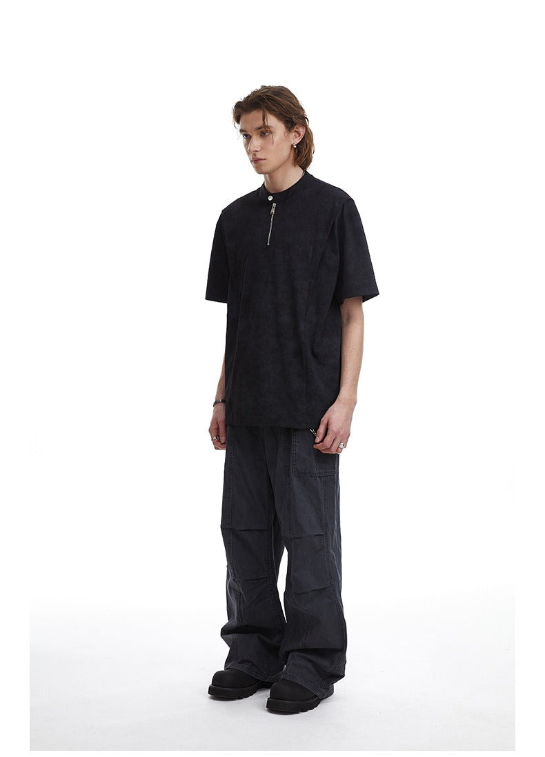 Clean Fit Deconstructed Zip Henley T-Shirt