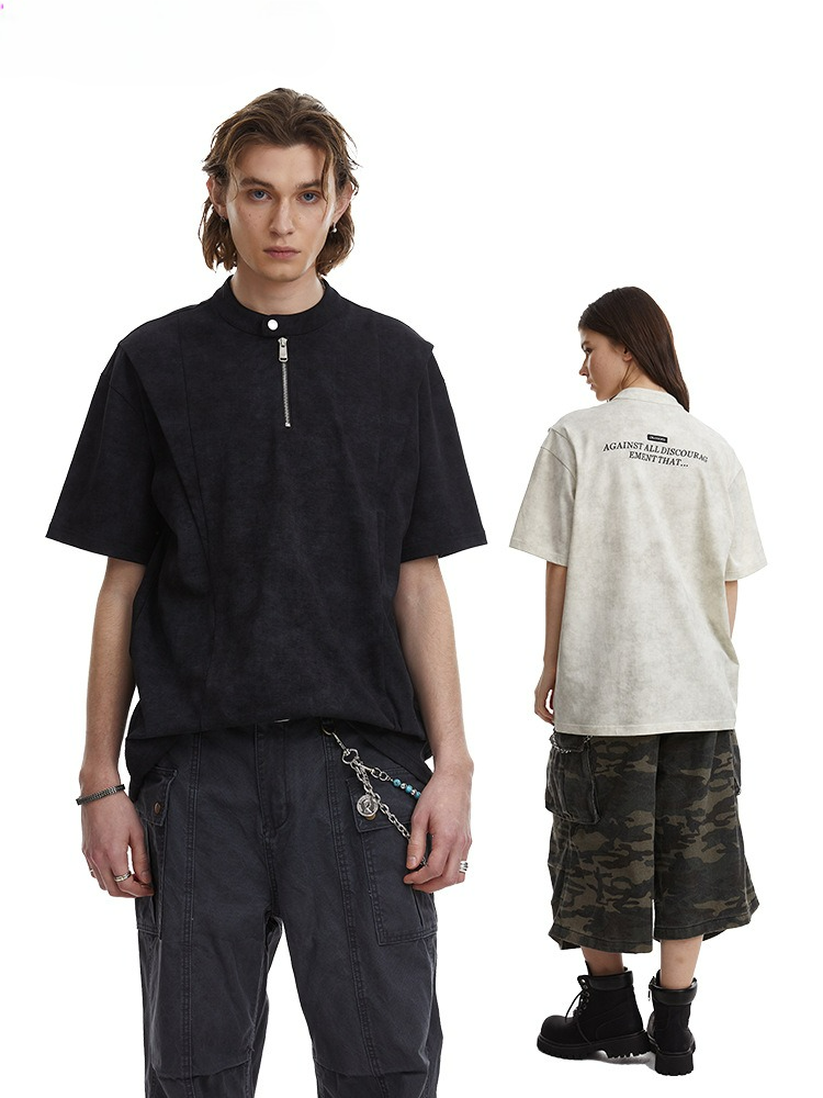 Clean Fit Deconstructed Zip Henley T-Shirt