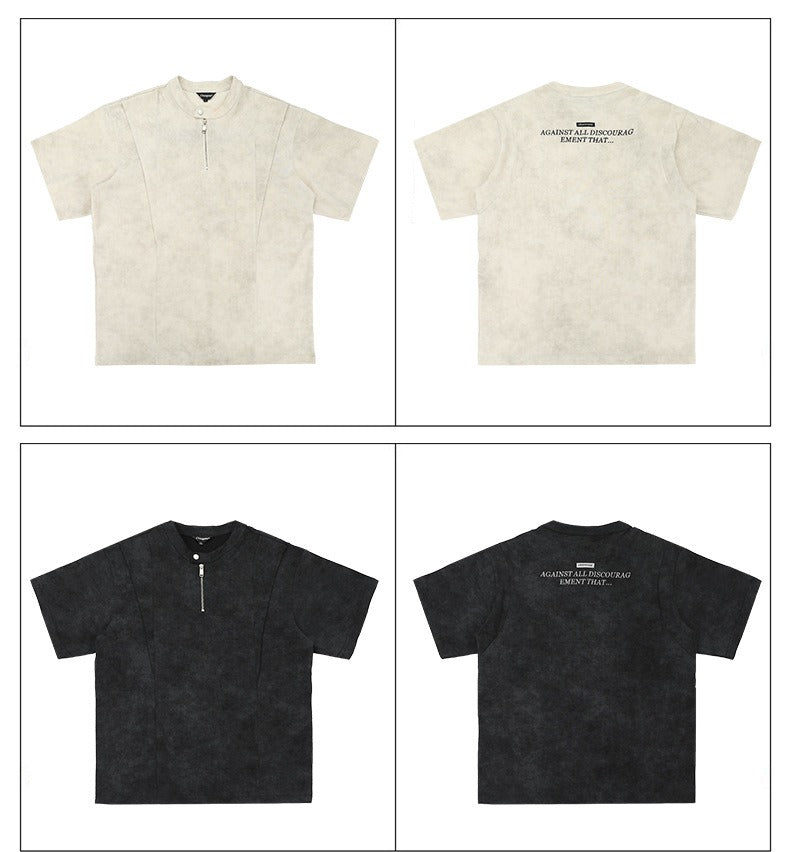 Clean Fit Deconstructed Zip Henley T-Shirt