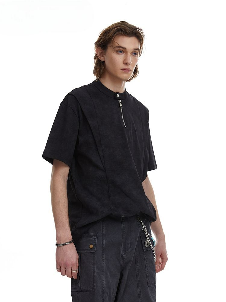 Clean Fit Deconstructed Zip Henley T-Shirt