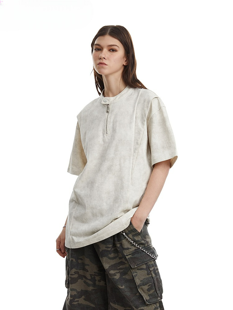 Clean Fit Deconstructed Zip Henley T-Shirt