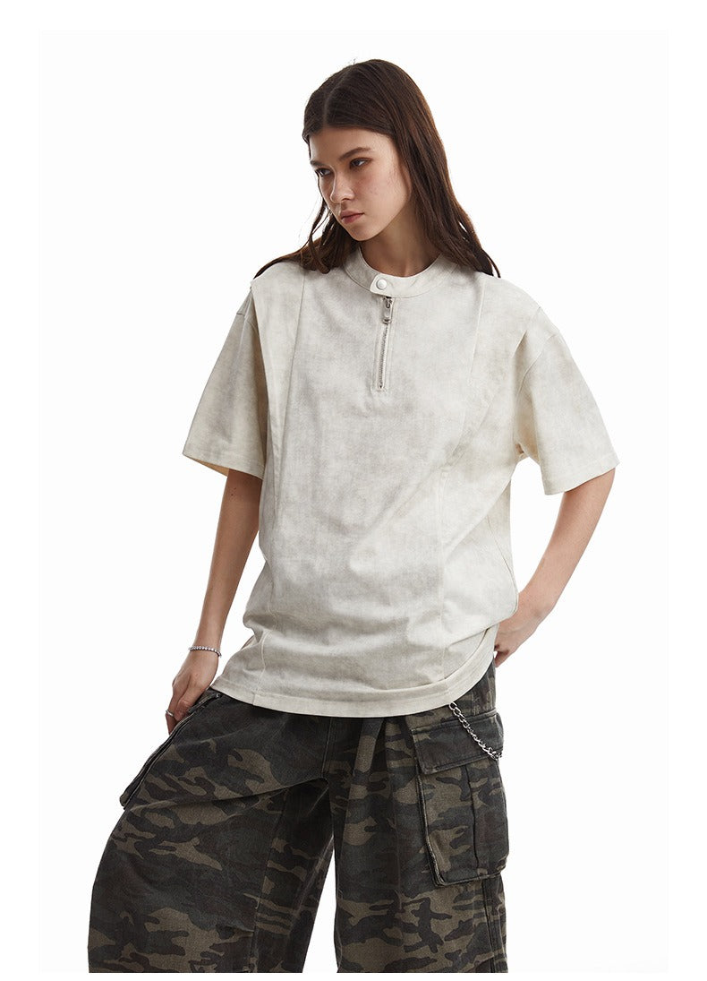 Clean Fit Deconstructed Zip Henley T-Shirt