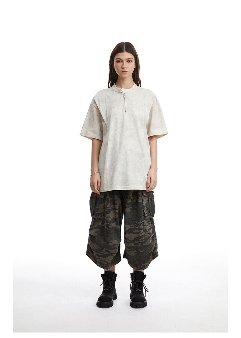Clean Fit Deconstructed Zip Henley T-Shirt