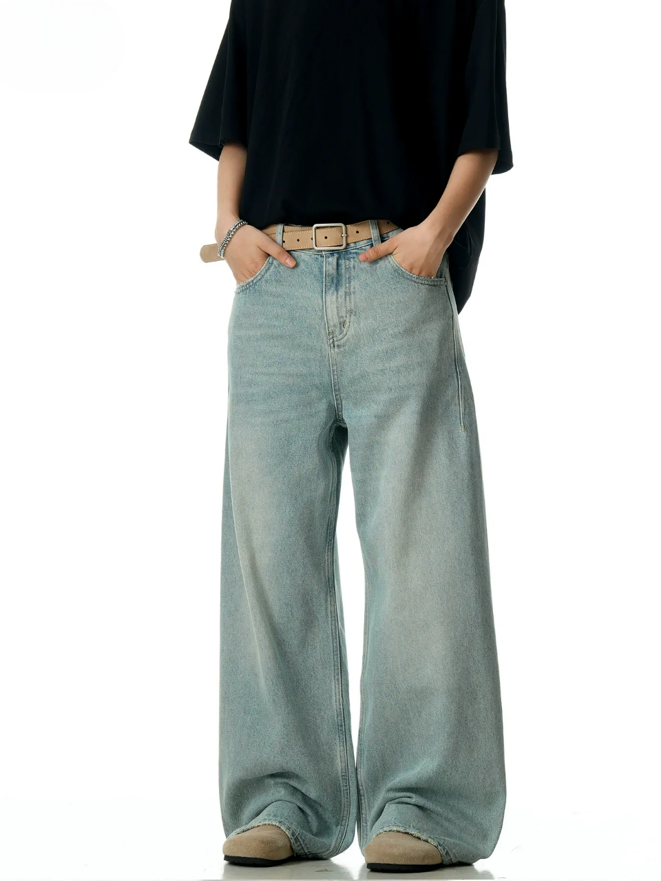 Cleanfit Baggy Jeans Light Wash Wide Leg Denim Jeans