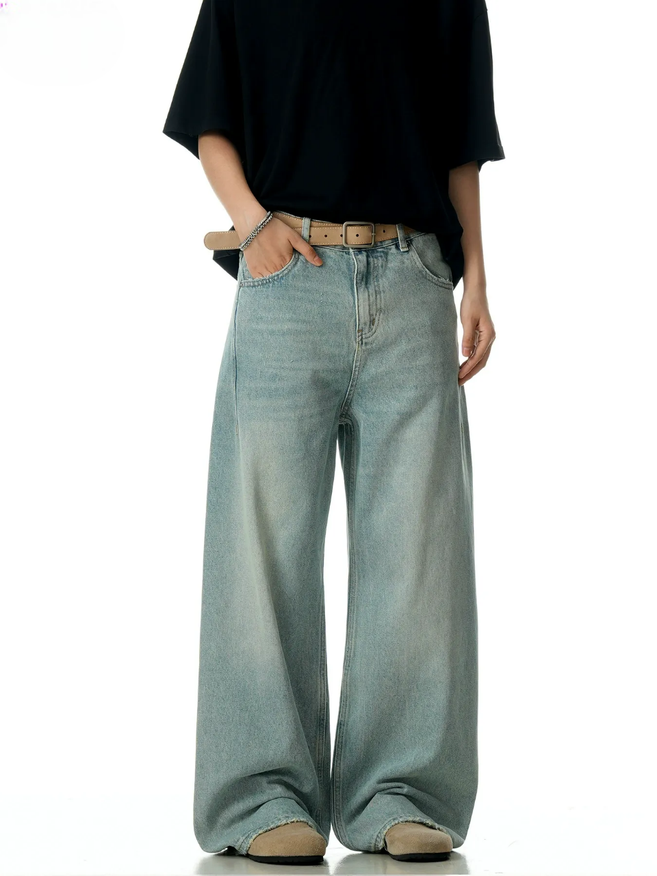 Cleanfit Baggy Jeans Light Wash Wide Leg Denim Jeans
