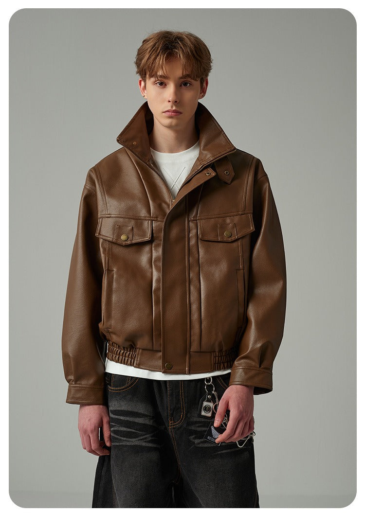 Cleanfit Faux Leather Jacket Stand Collar Retro Style
