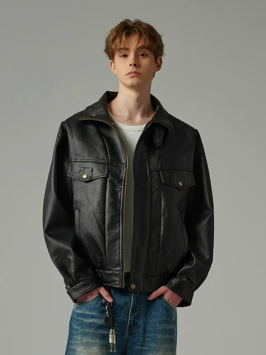 Cleanfit Faux Leather Jacket Stand Collar Retro Style