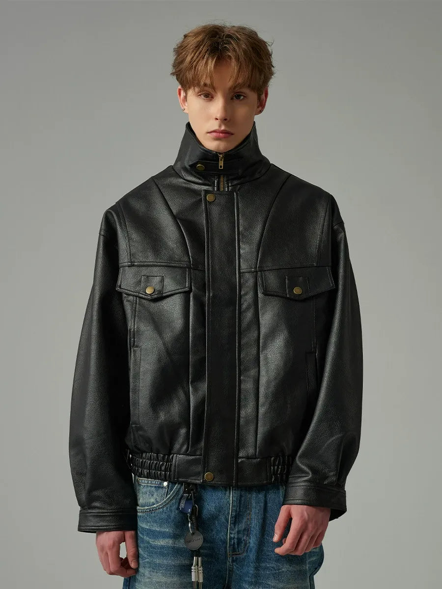 Cleanfit Faux Leather Jacket Stand Collar Retro Style