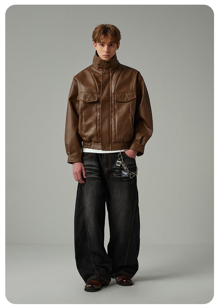 Cleanfit Faux Leather Jacket Stand Collar Retro Style