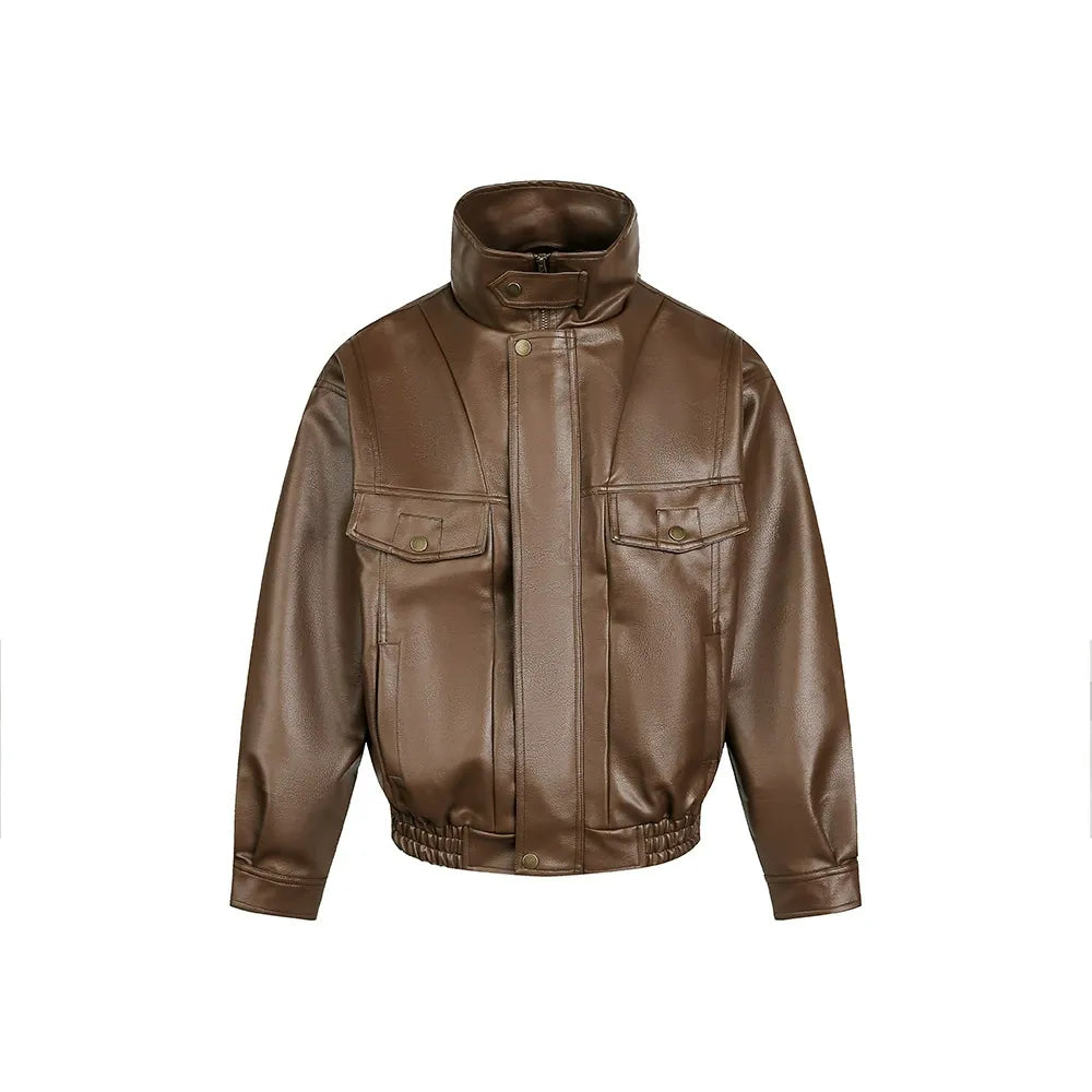 Cleanfit Faux Leather Jacket Stand Collar Retro Style