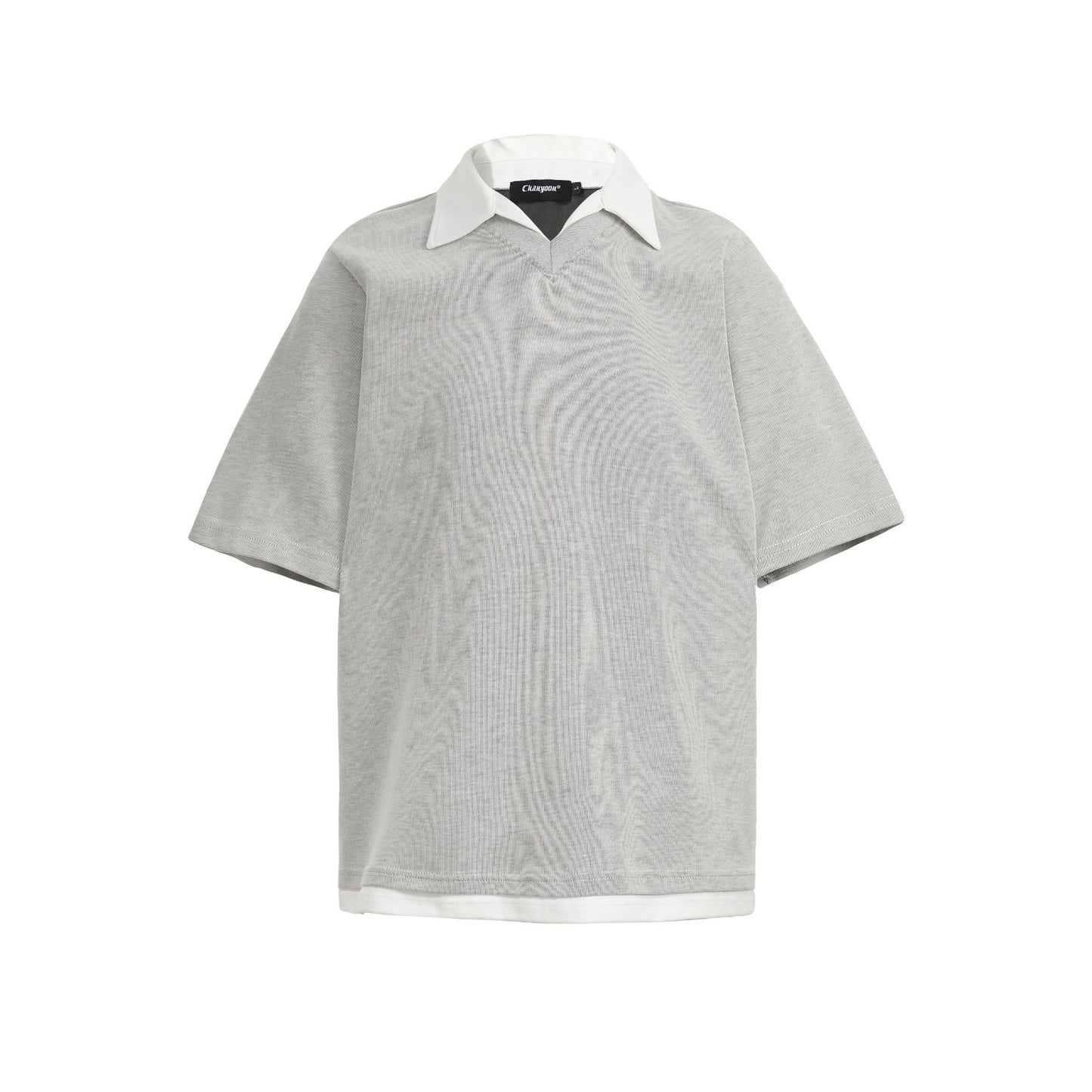 Contrast Collar Faux Layer Polo Shirt Textured Knit