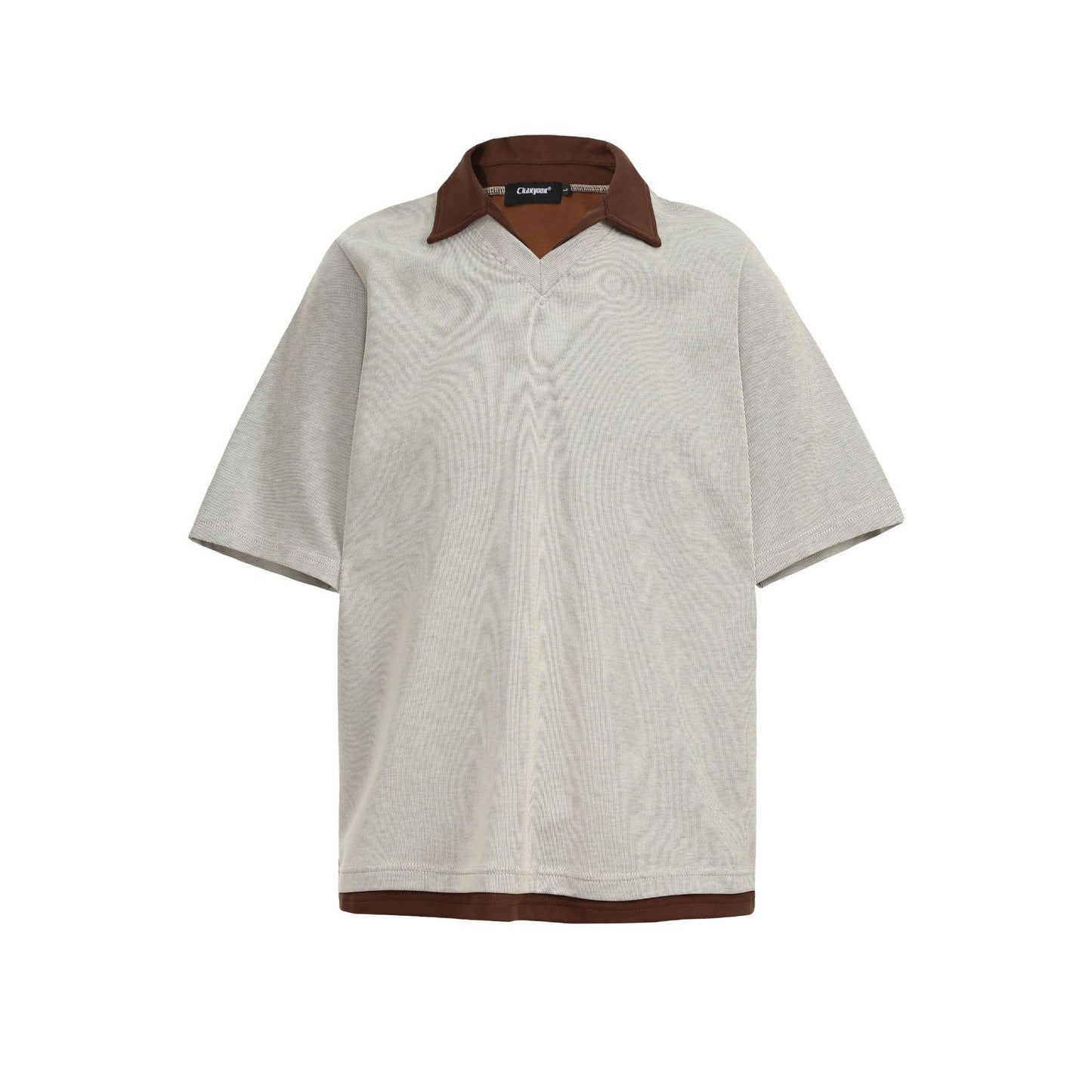 Contrast Collar Faux Layer Polo Shirt Textured Knit