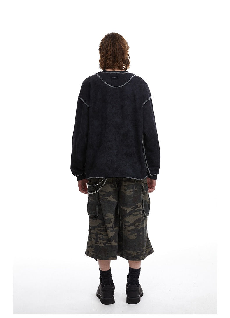 Contrast Stitch Washed Pullover Relaxed Fit Crewneck Sweatshirt