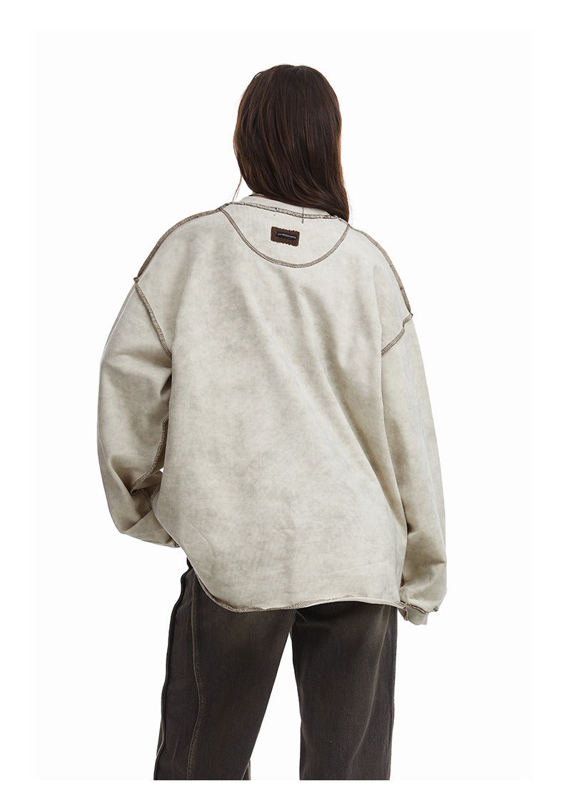 Contrast Stitch Washed Pullover Relaxed Fit Crewneck Sweatshirt