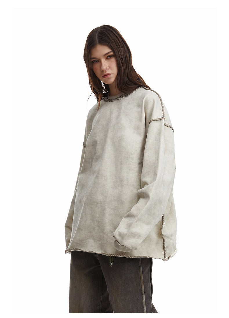 Contrast Stitch Washed Pullover Relaxed Fit Crewneck Sweatshirt