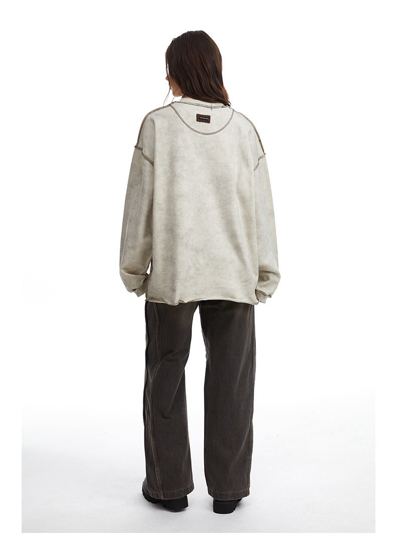 Contrast Stitch Washed Pullover Relaxed Fit Crewneck Sweatshirt