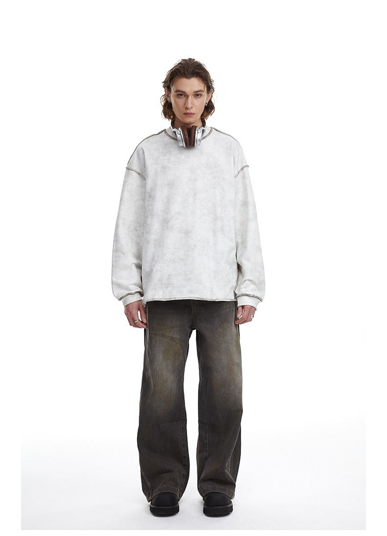 Contrast Stitch Washed Pullover Relaxed Fit Crewneck Sweatshirt