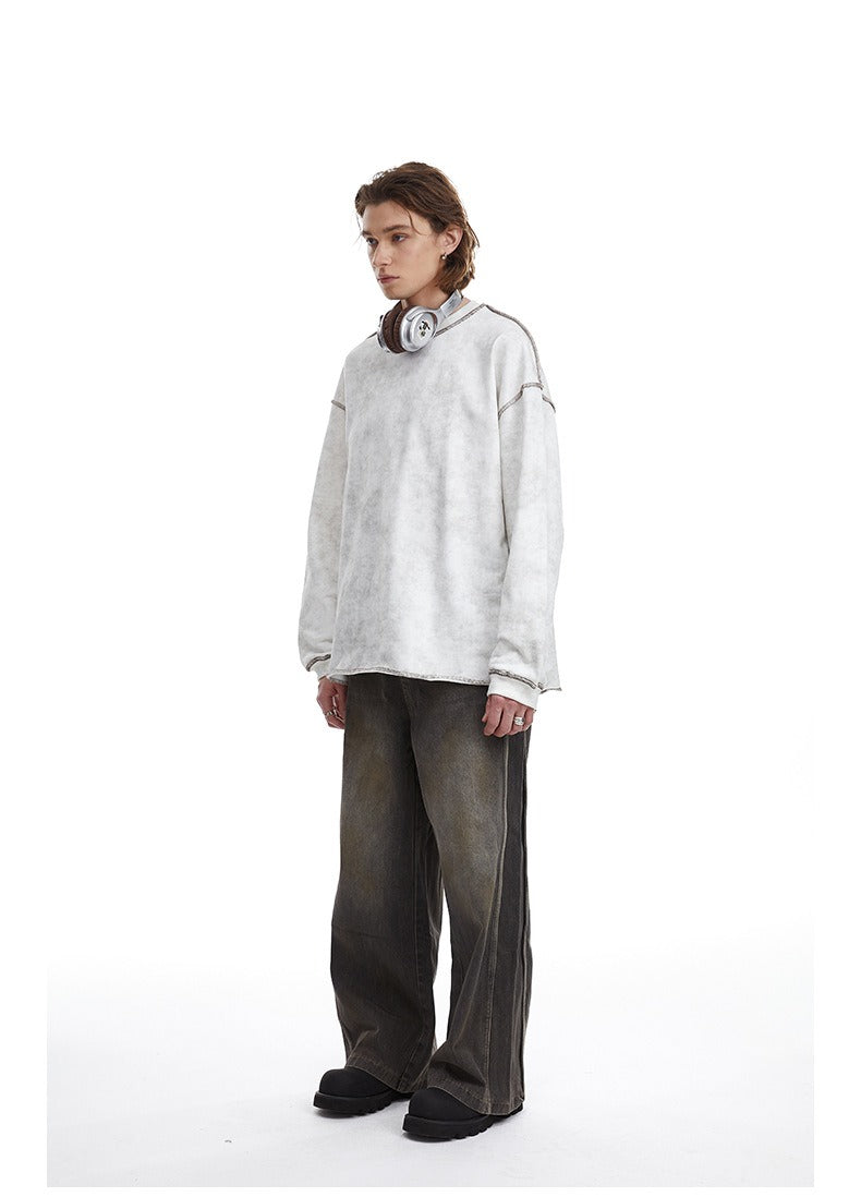 Contrast Stitch Washed Pullover Relaxed Fit Crewneck Sweatshirt
