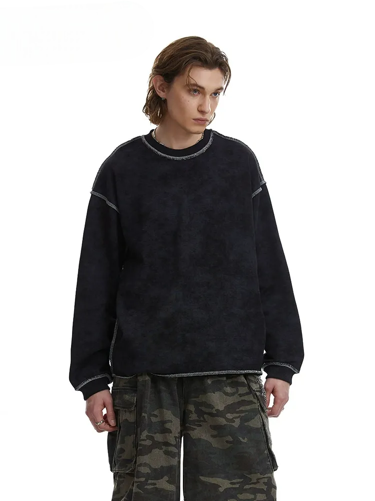 Contrast Stitch Washed Pullover Relaxed Fit Crewneck Sweatshirt