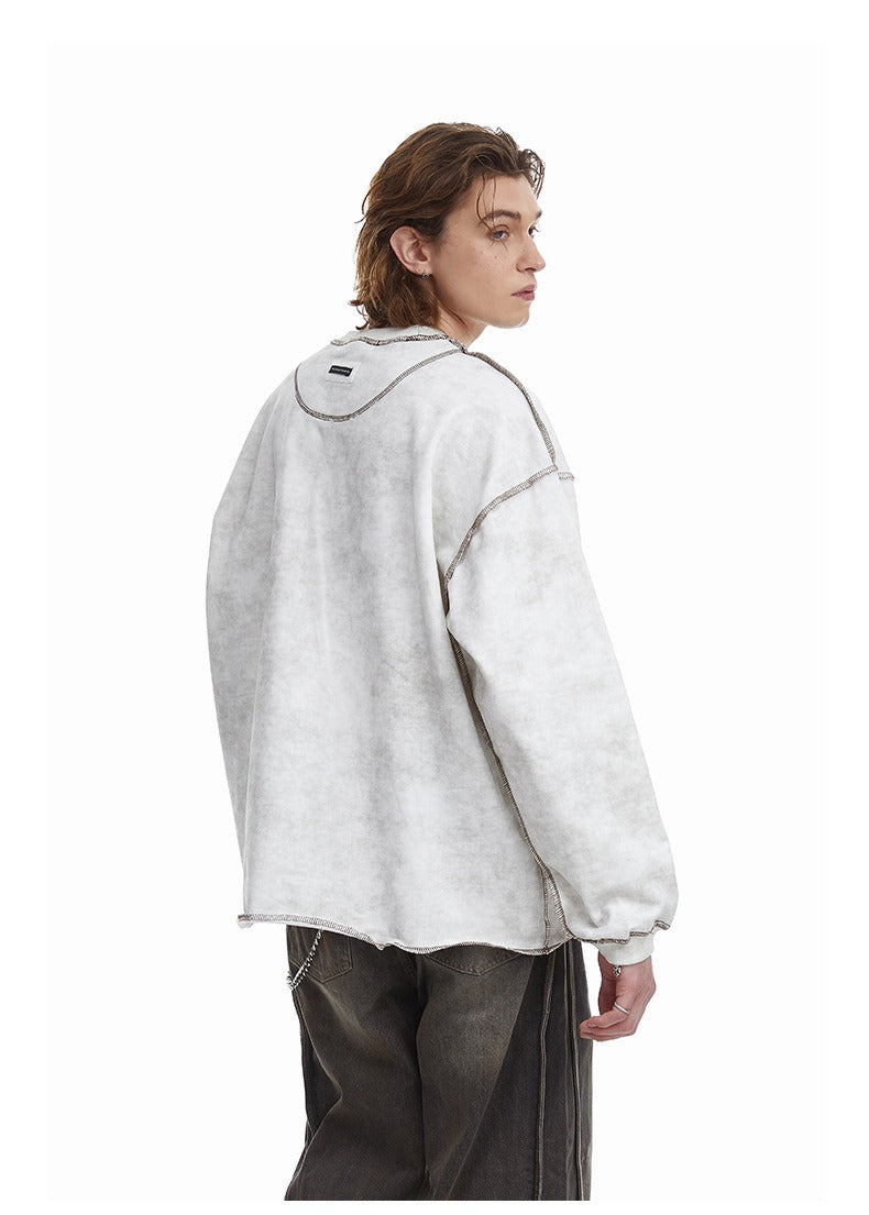Contrast Stitch Washed Pullover Relaxed Fit Crewneck Sweatshirt