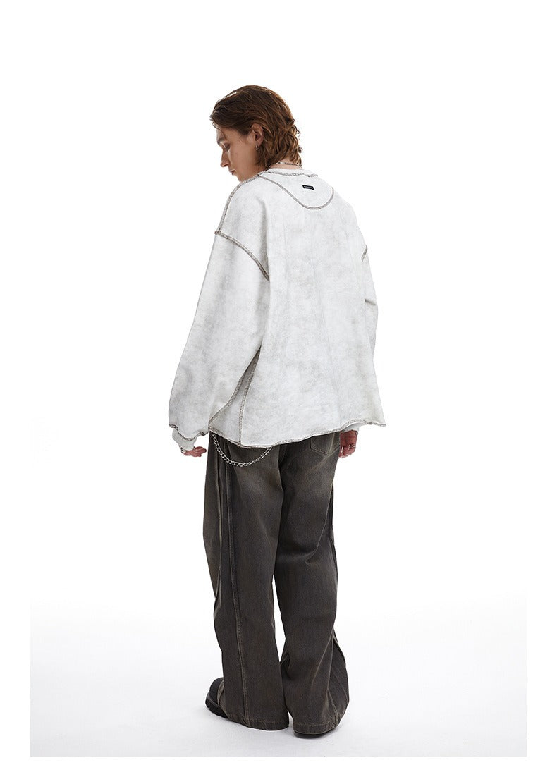 Contrast Stitch Washed Pullover Relaxed Fit Crewneck Sweatshirt