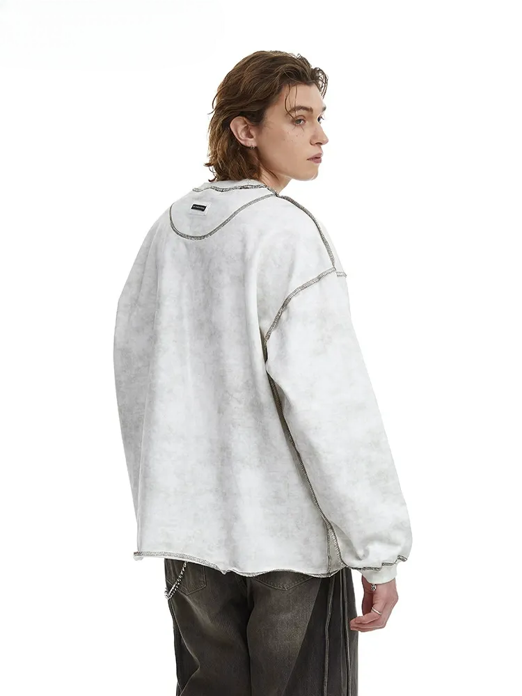 Contrast Stitch Washed Pullover Relaxed Fit Crewneck Sweatshirt