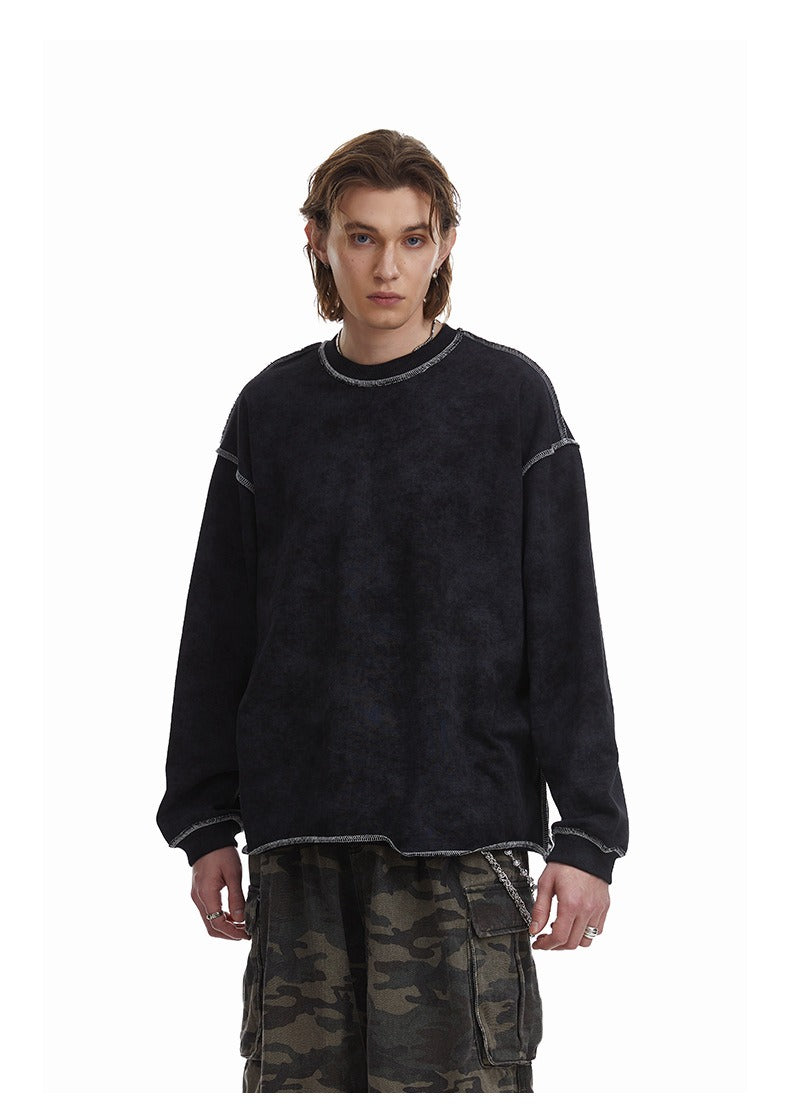 Contrast Stitch Washed Pullover Relaxed Fit Crewneck Sweatshirt
