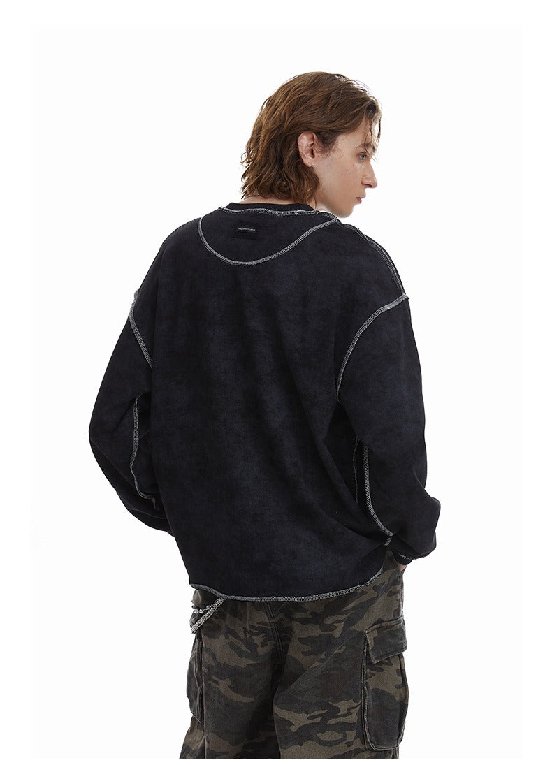 Contrast Stitch Washed Pullover Relaxed Fit Crewneck Sweatshirt