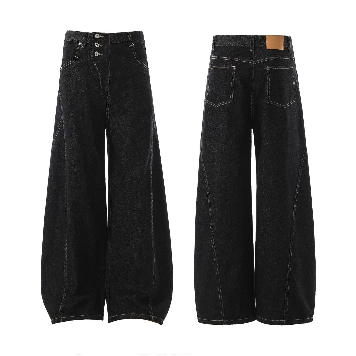Deconstructed Wide Leg Barrel Jeans