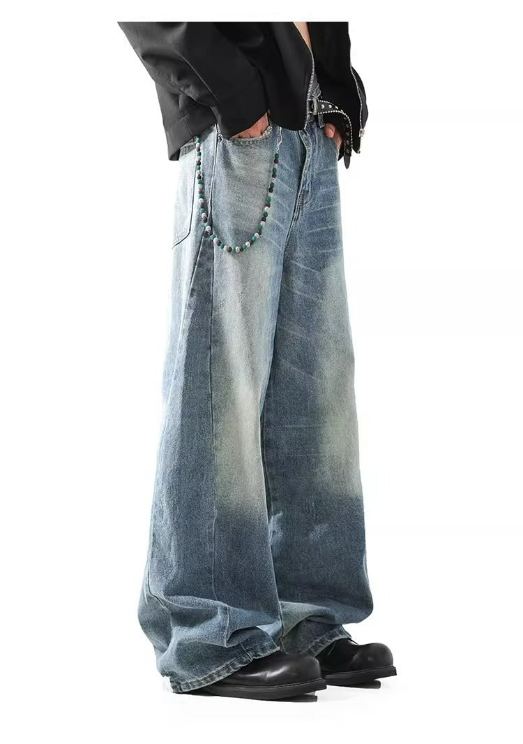 Deconstructed Wide Leg Jeans Retro Wash Vibe