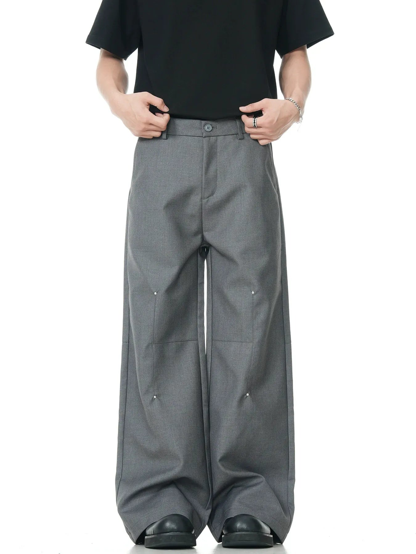 Destruction Bootcut Suit Pants With Rivet Design