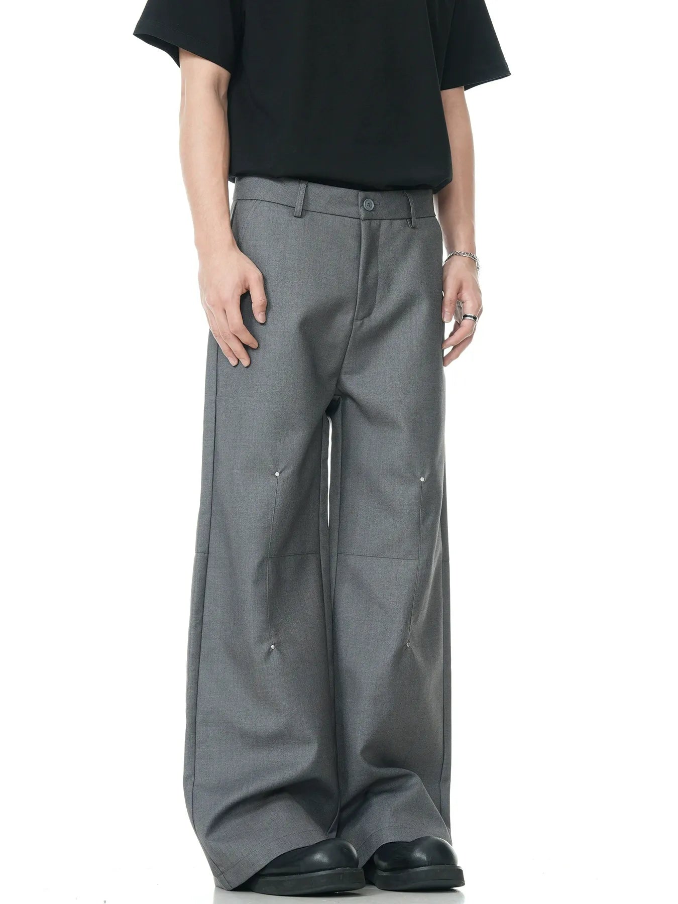 Destruction Bootcut Suit Pants With Rivet Design