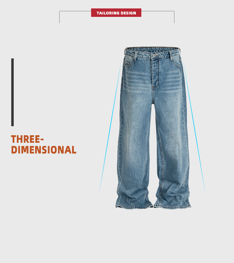 Distressed Baggy Jeans Washed Straight Leg Denim Jeans
