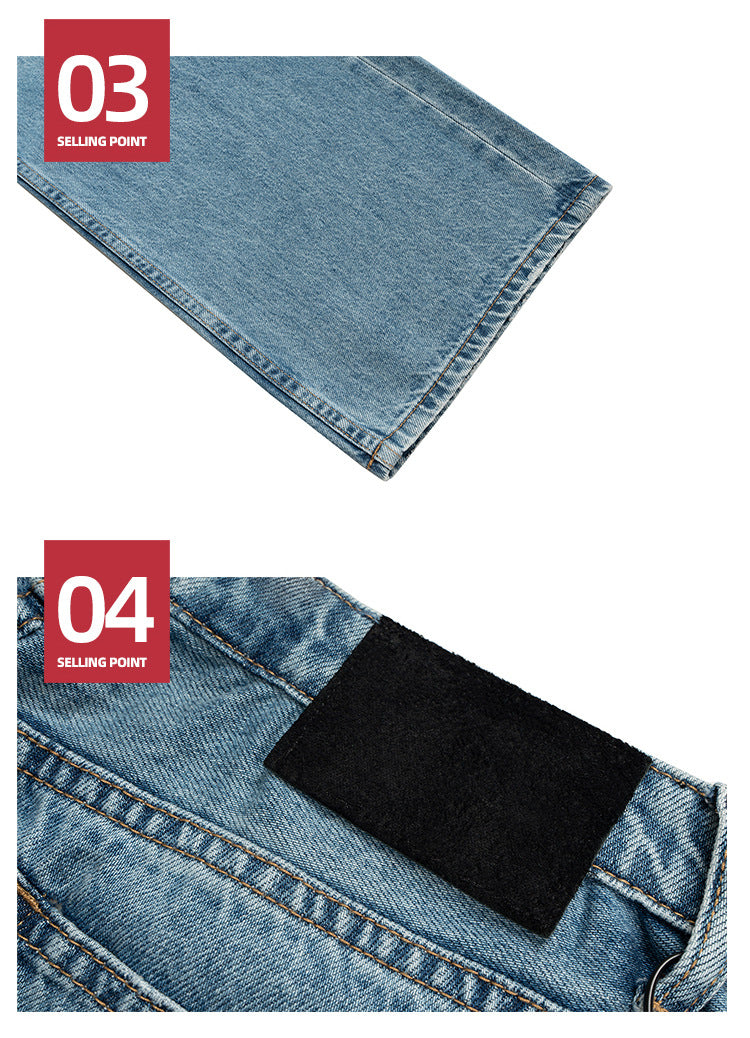 Distressed Baggy Jeans Washed Straight Leg Denim Jeans