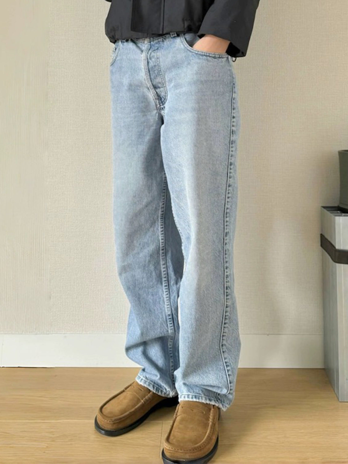 Distressed Baggy Jeans Washed Straight Leg Denim Jeans