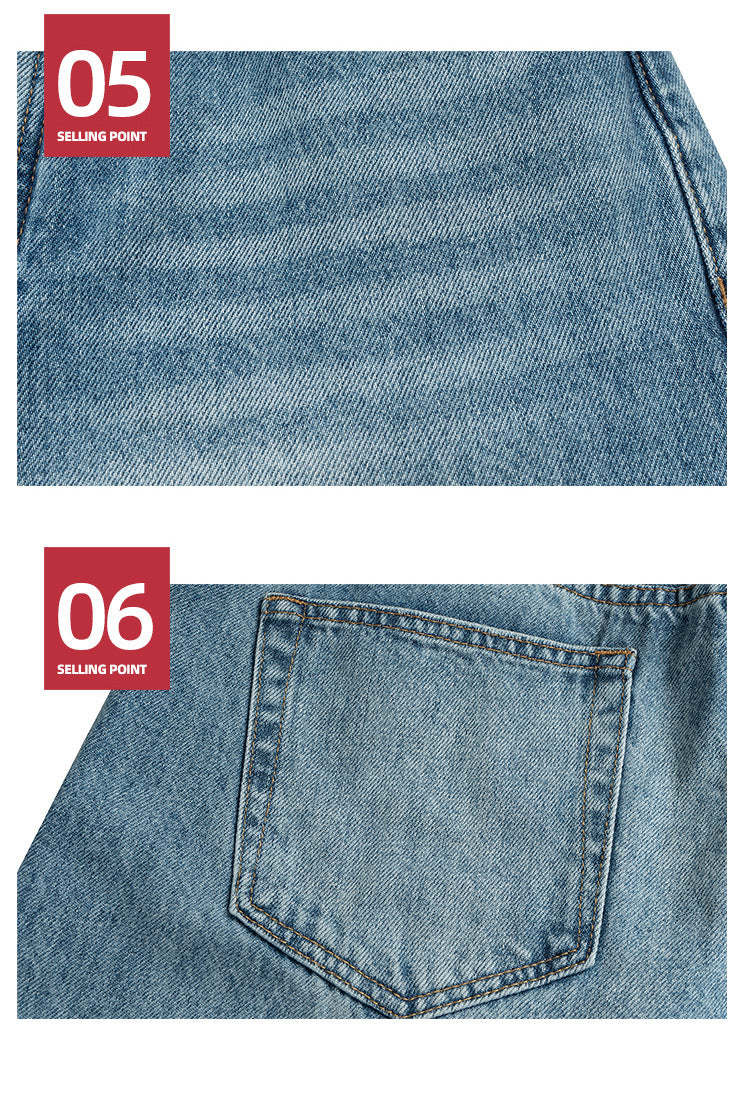 Distressed Baggy Jeans Washed Straight Leg Denim Jeans