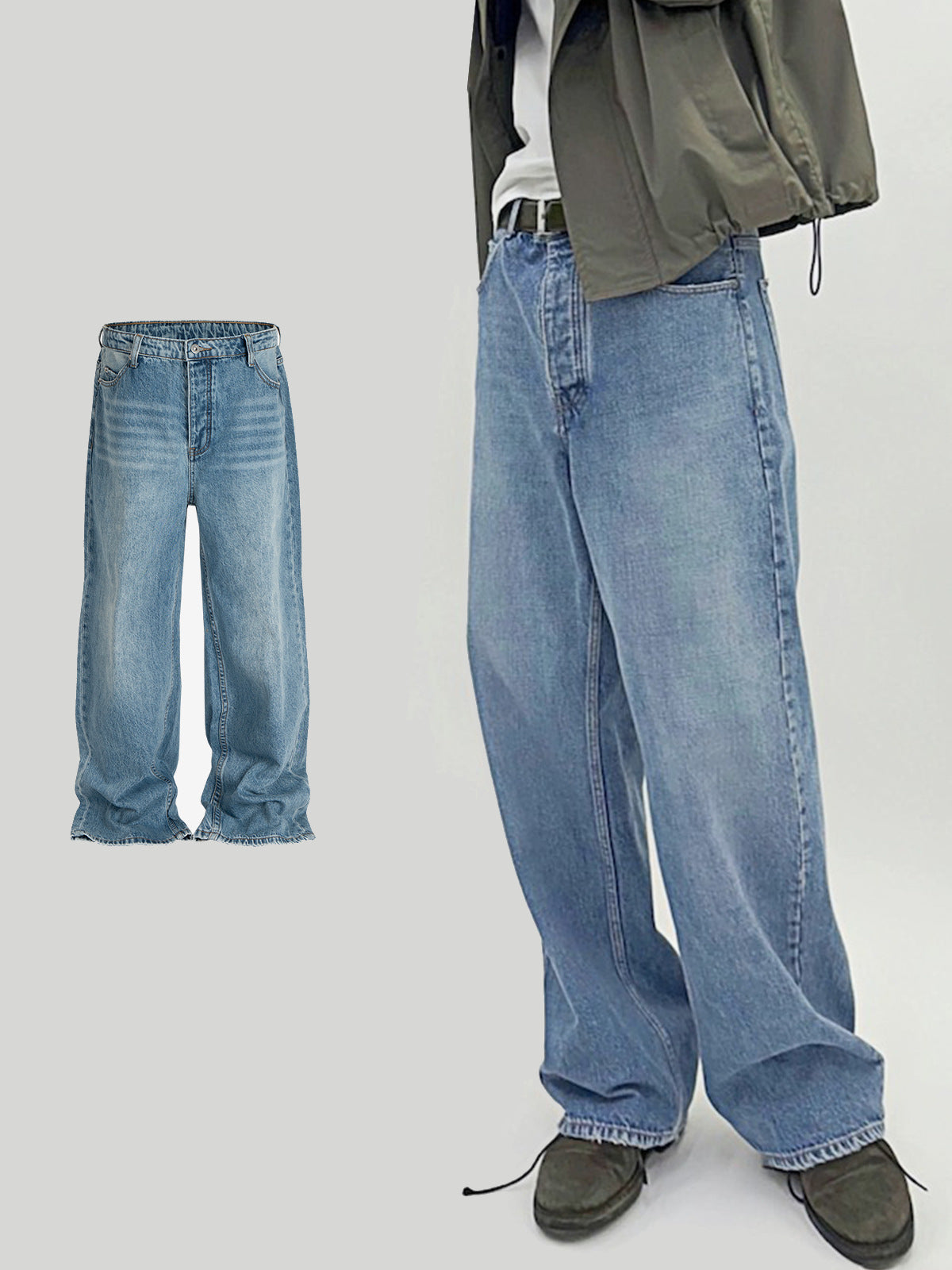 Distressed Baggy Jeans Washed Straight Leg Denim Jeans