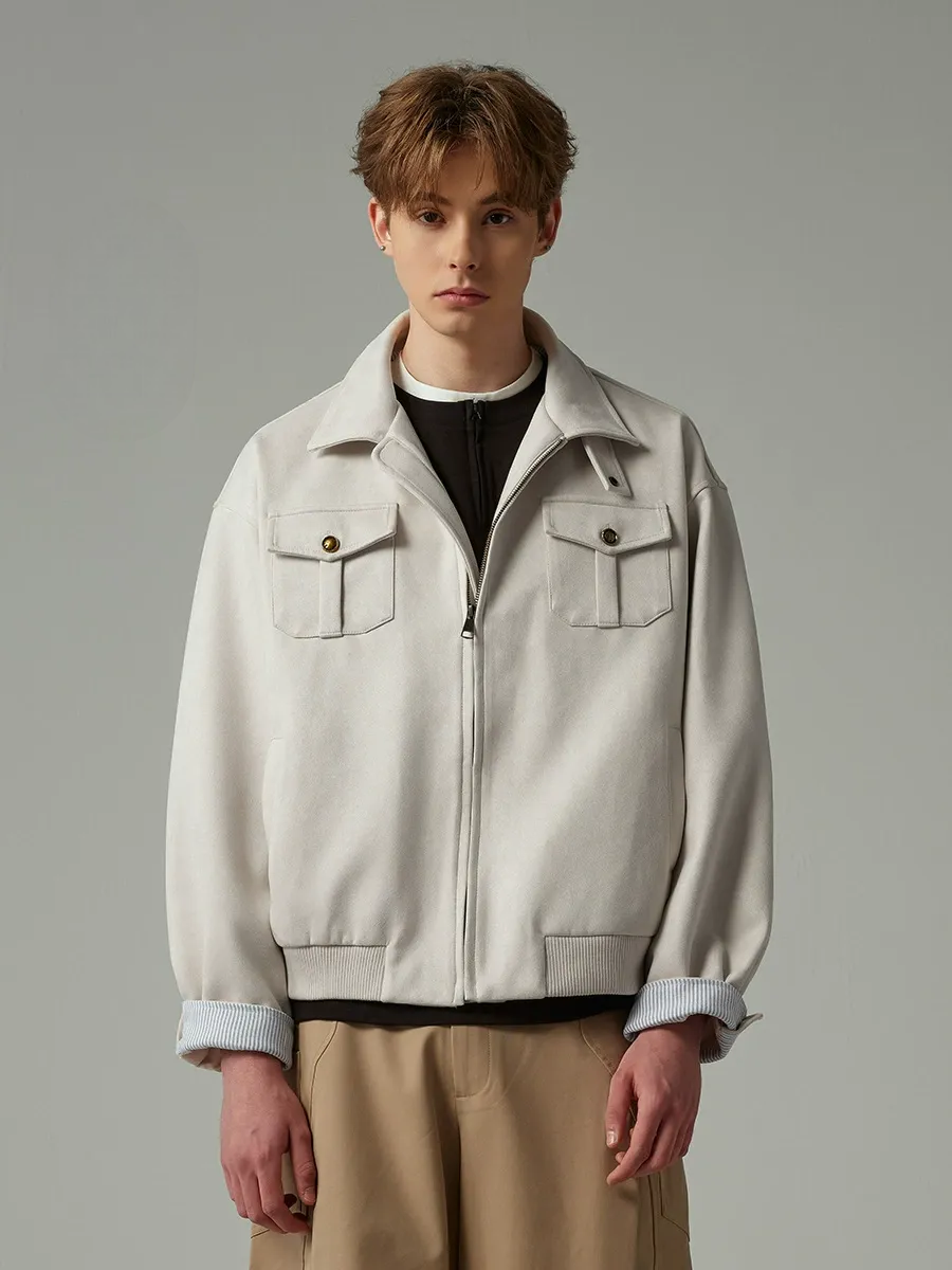 Faux Suede Cropped Workwear Jacket