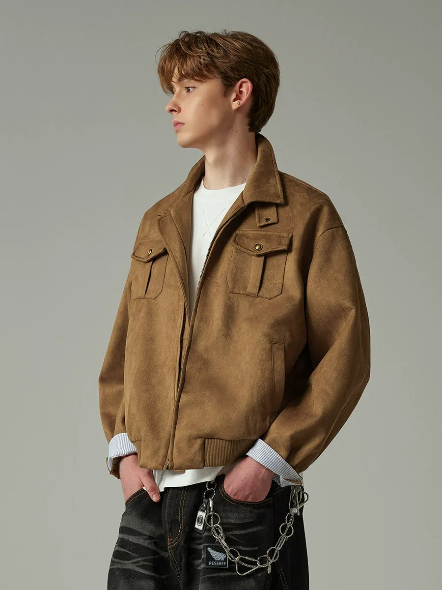 Faux Suede Cropped Workwear Jacket