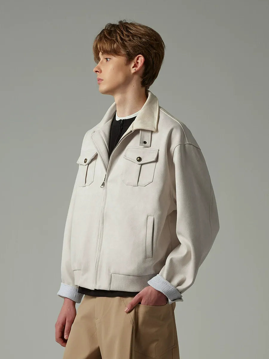 Faux Suede Cropped Workwear Jacket