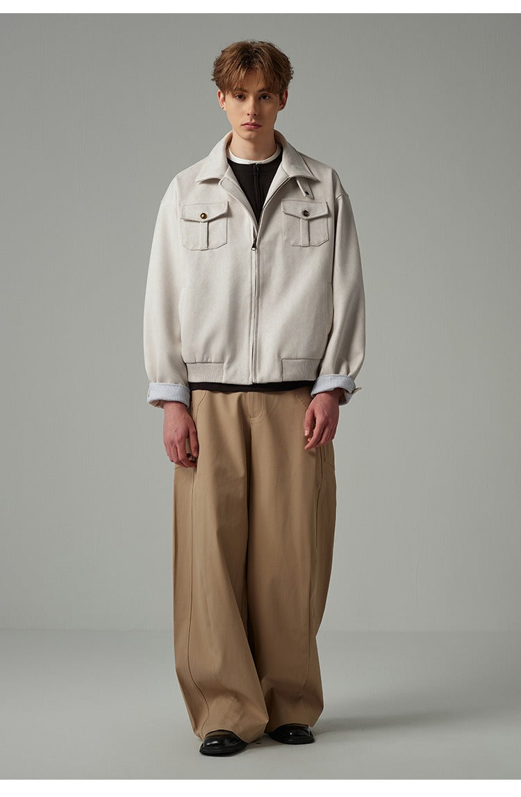Faux Suede Cropped Workwear Jacket