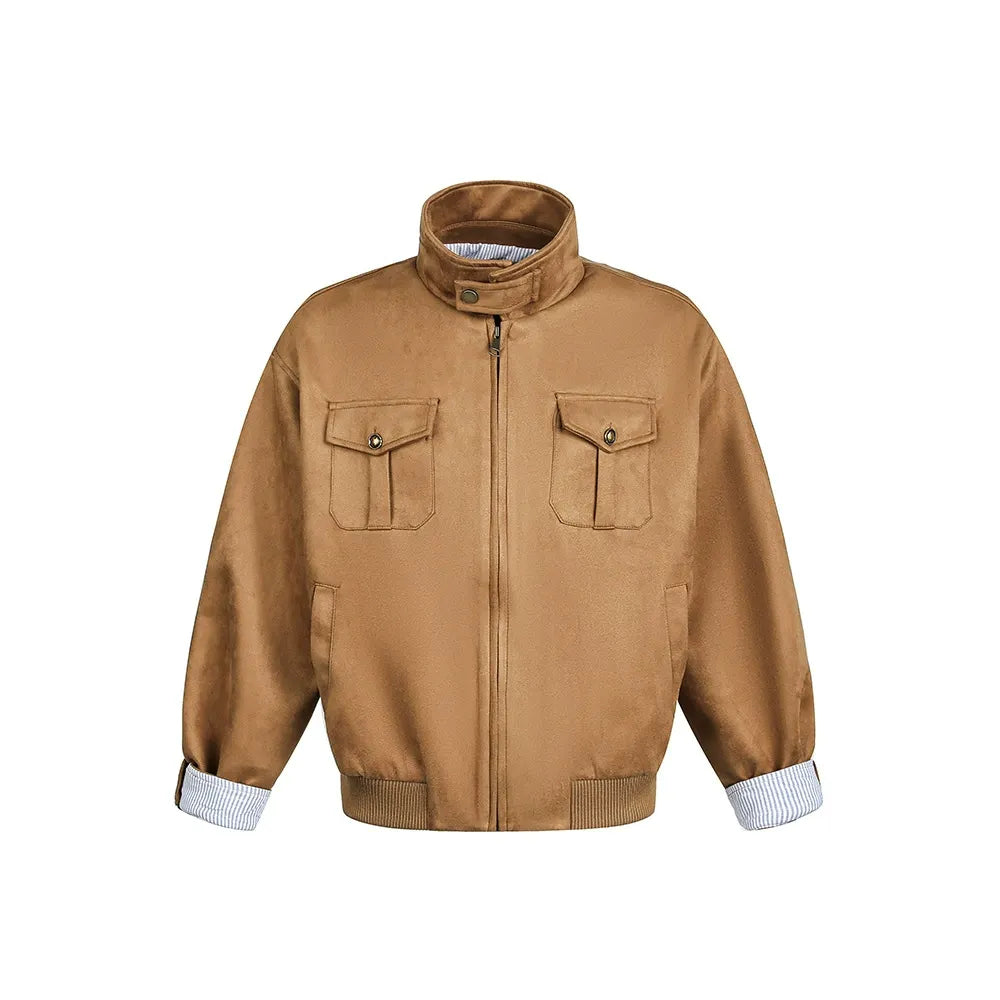 Faux Suede Cropped Workwear Jacket